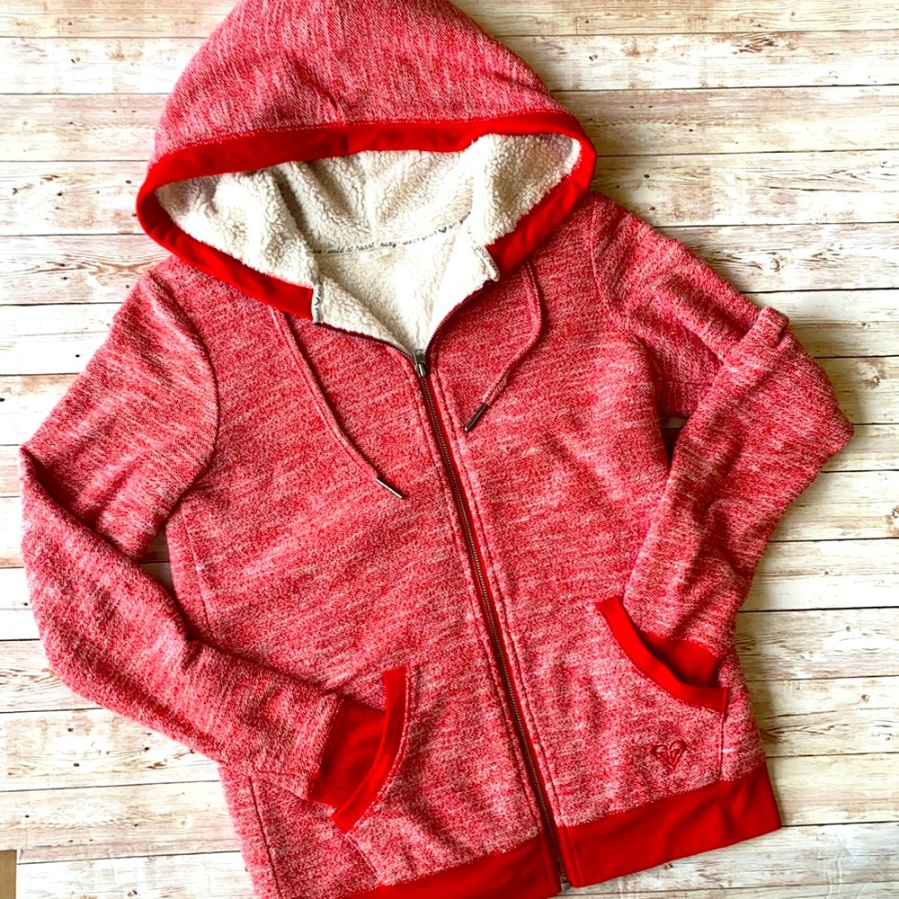 Roxy Red Sherpa like lined full zip hoodie Small
